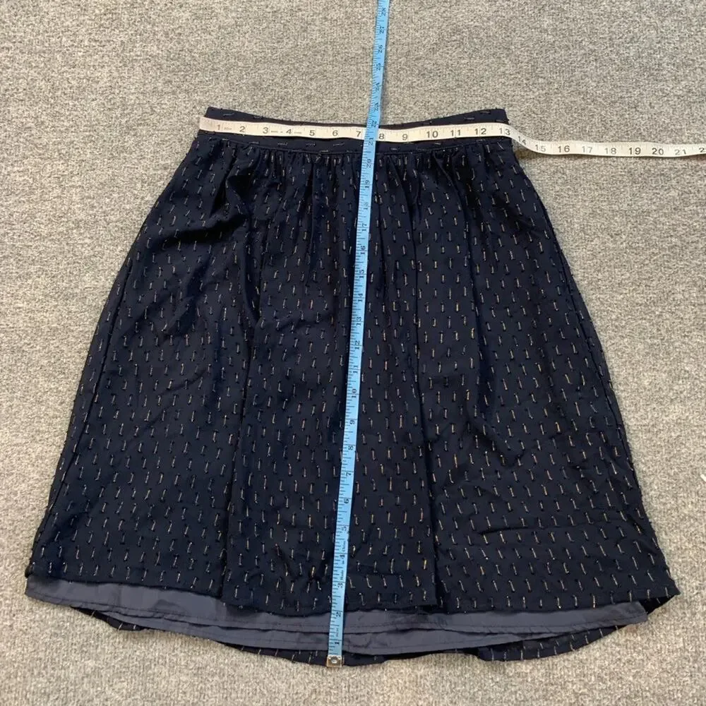 J Crew Skirt Womens 0 Blue Gold Thread Lined Zip Back Metallic Fibers Back Zip